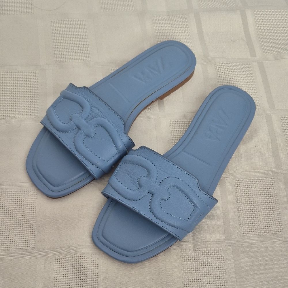 Zara Light Blue Slide Sandals